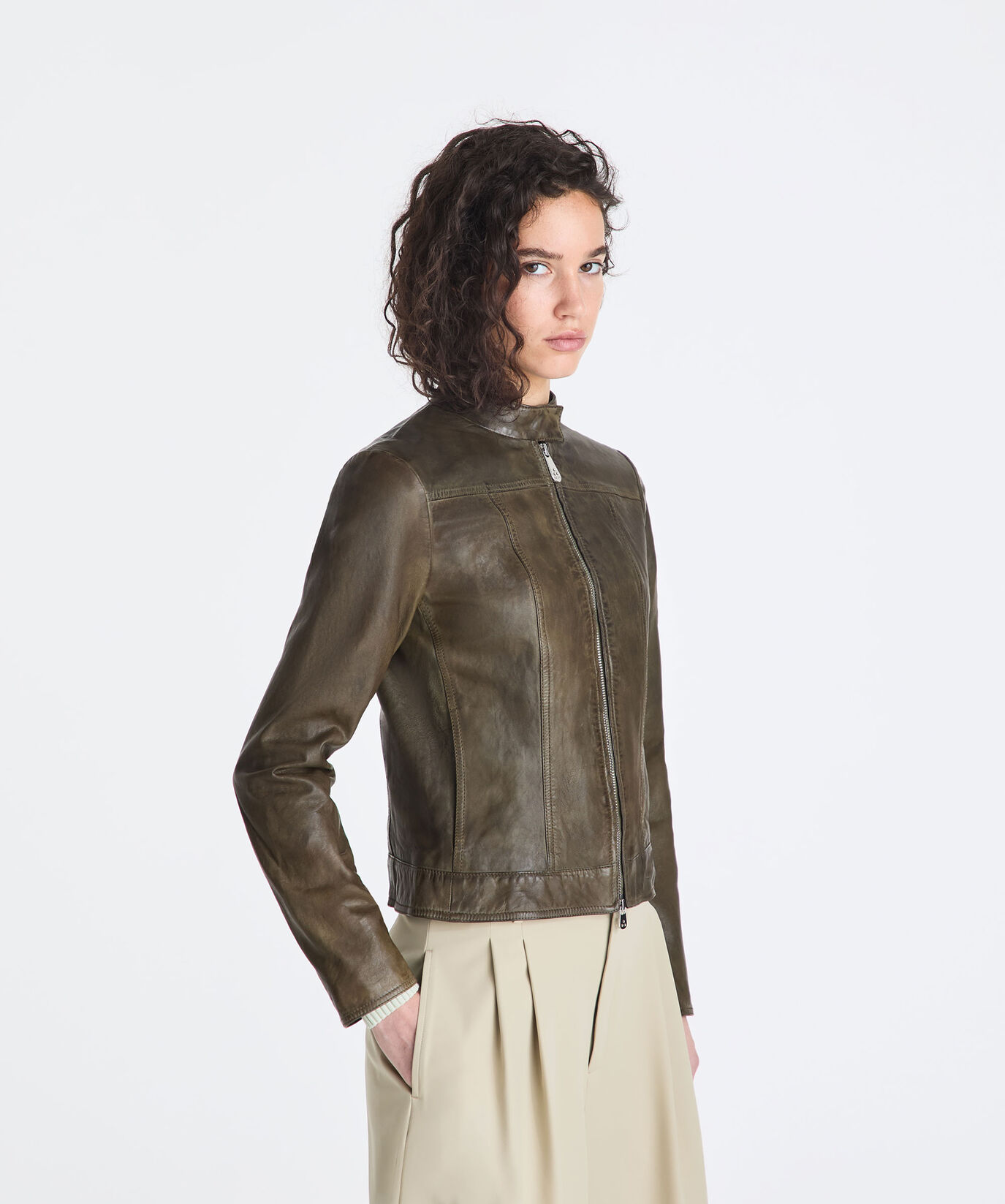 Worn-effect leather biker jacket  Peuterey - large image number 1