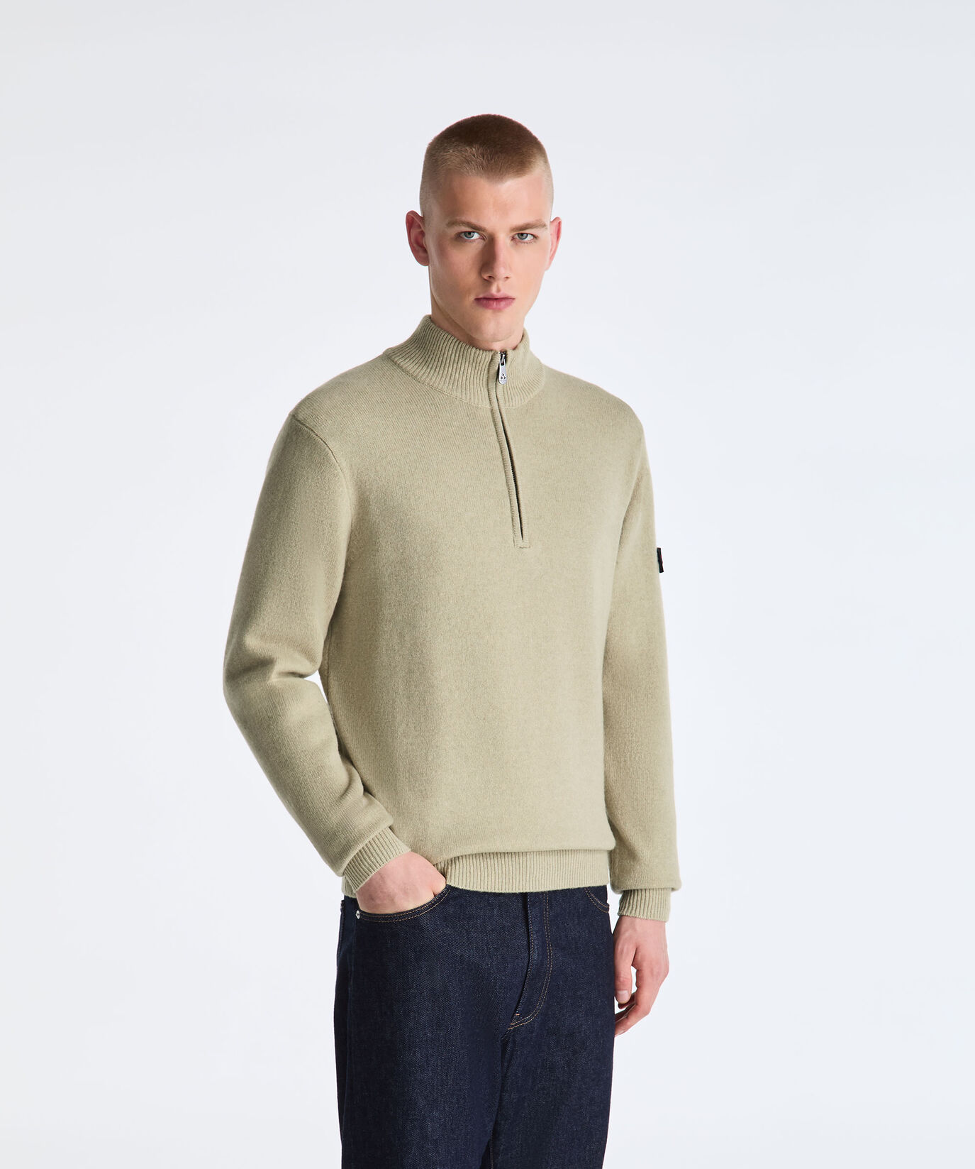 GREEN Yak Wool Sweater with Half Zip for Men | Peuterey