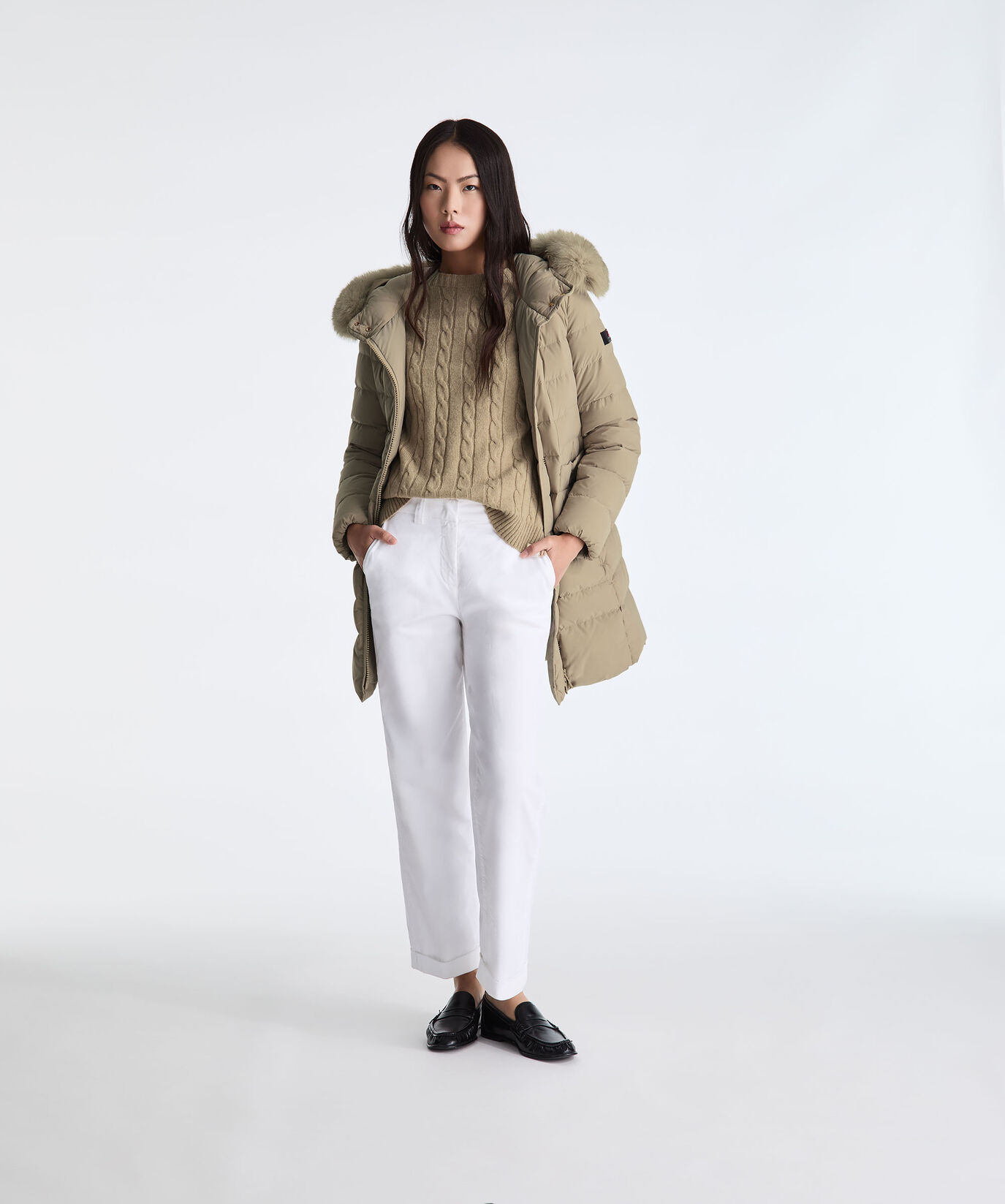 Lange Daunenjacke mit hohem Kragen und Pelzbesatz  Peuterey - large image number 0