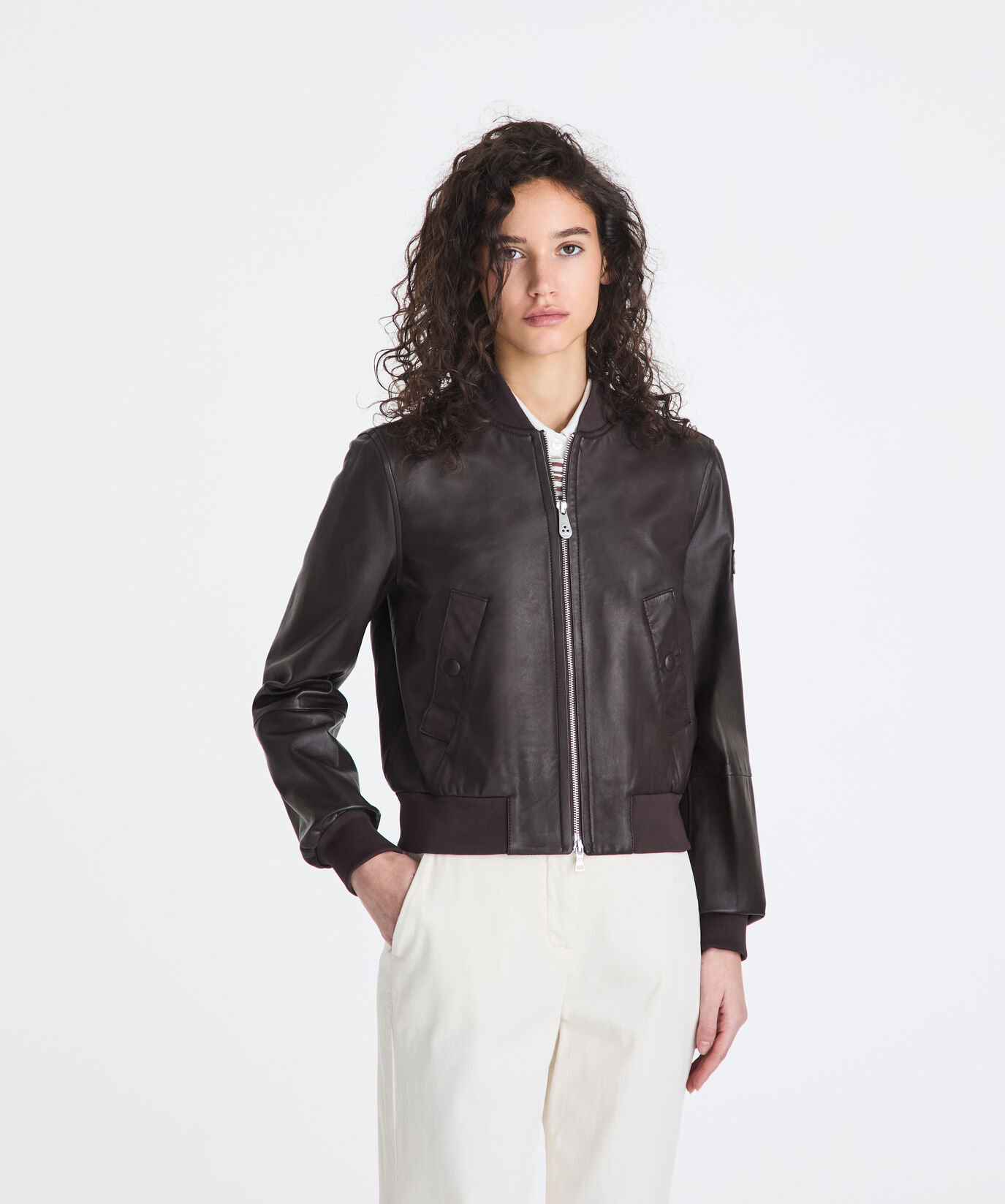 Dyed Nappa leather bomber jacket with knitted details  Peuterey - large image number 1