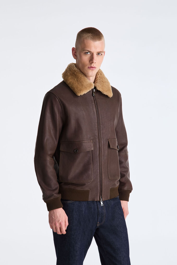 Wool Jersey and Leather Bomber Jacket  Peuterey - medium