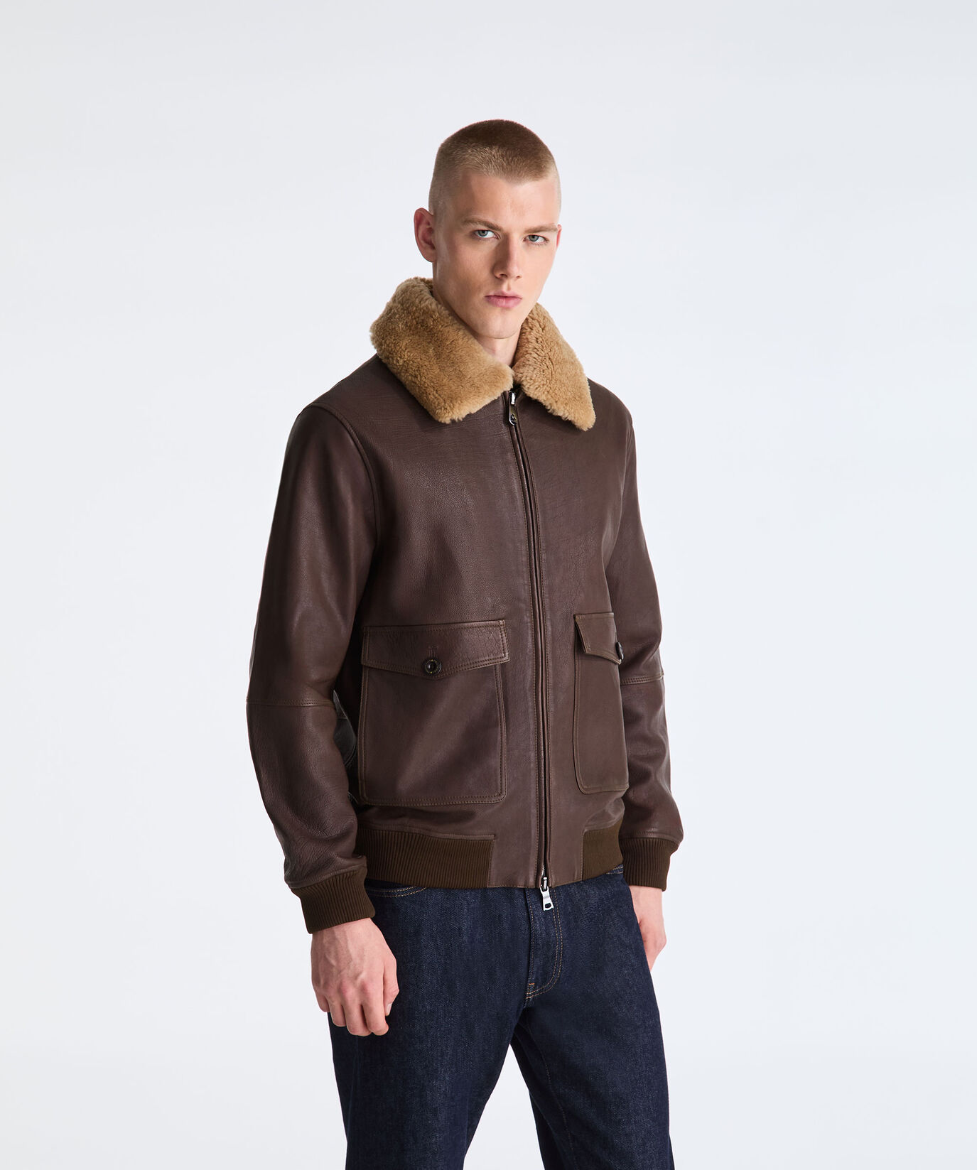 Wool Jersey and Leather Bomber Jacket  Peuterey - large image number 1