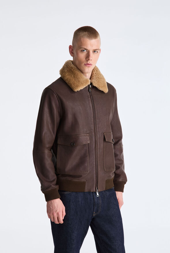 Wool Jersey and Leather Bomber Jacket  Peuterey - medium