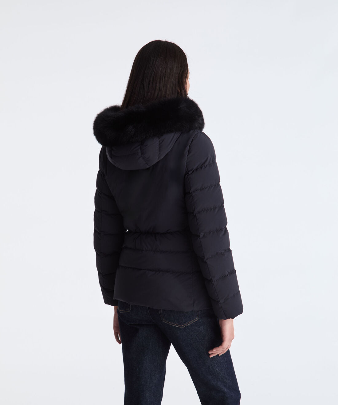 Short Hooded Down Jacket with Fur