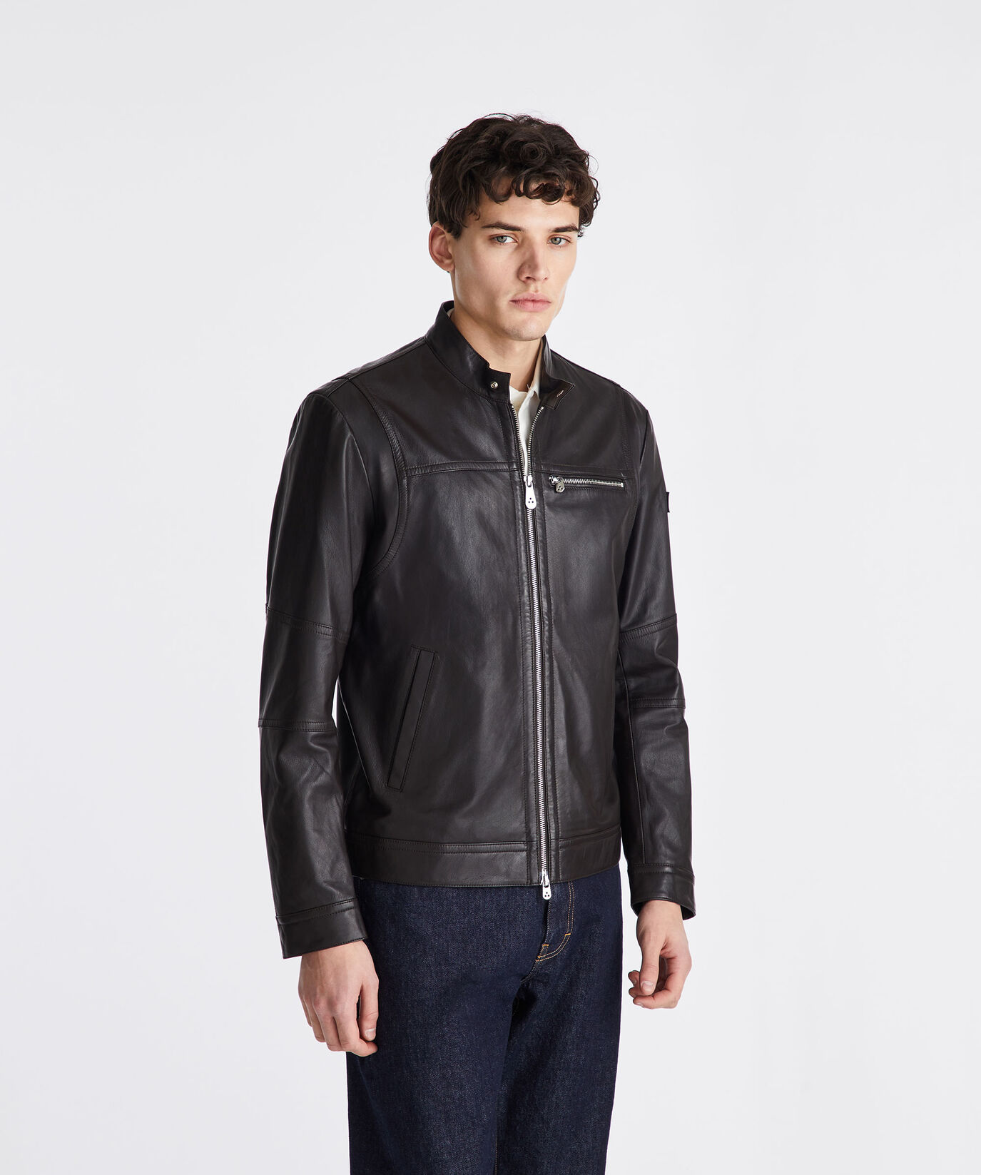 Leather biker jacket with chest pockets  Peuterey - large image number 1