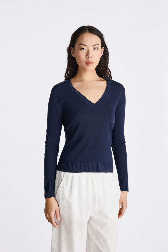 Pull tricot avec col en V en viscose m&eacute;lang&eacute;e  Peuterey - medium