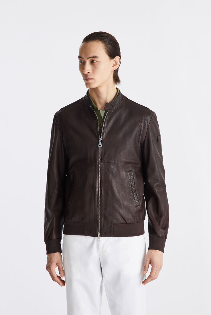 Leather bomber jacket with elastic jersey details  Peuterey - medium