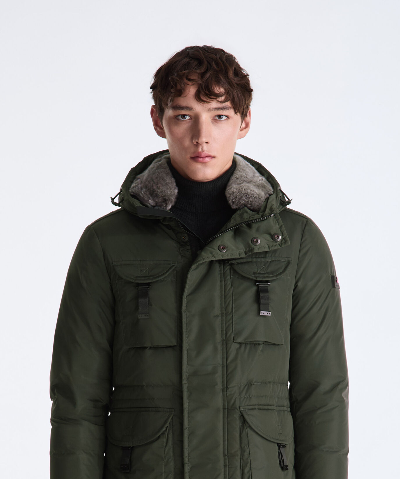 Field jacket in taffet&agrave; con cappuccio in pelliccia  Peuterey - large