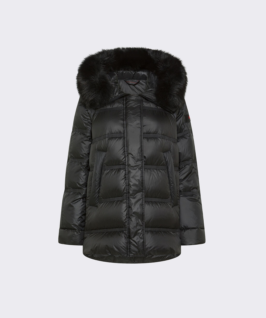 BLACK Puffer Jacket with Fur Edging for Women | Peuterey