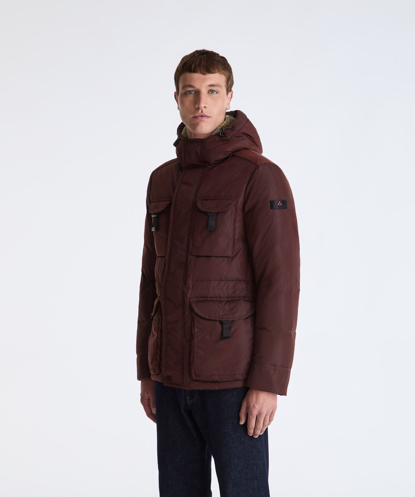 RED Taffeta Field Jacket with Fur Hood for Men | Peuterey