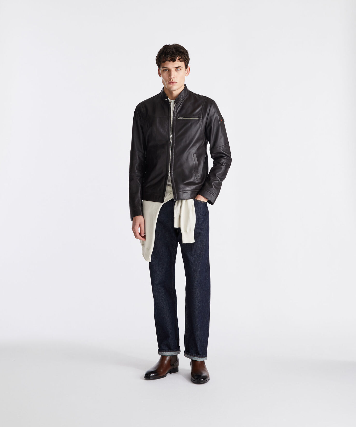 Leather biker jacket with chest pockets  Peuterey - large image number 0