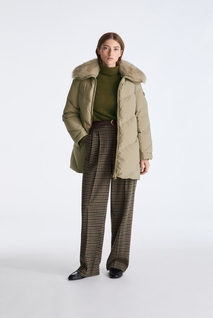 Long Down Jacket with Chevron Quilting and Fur Edging  Peuterey - medium