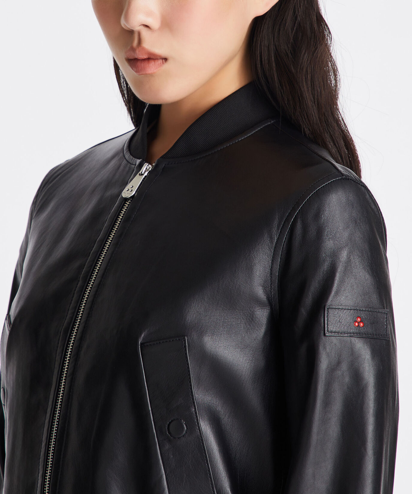 Blouson en cuir nappa teint avec d&eacute;tails en maille  Peuterey - large