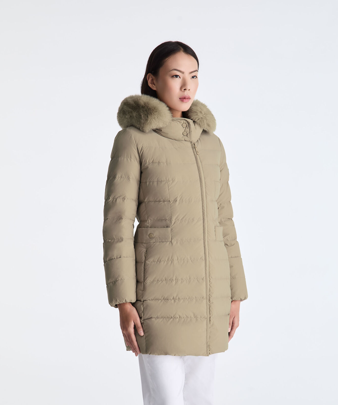 Lange Daunenjacke mit hohem Kragen und Pelzbesatz  Peuterey - large image number 1