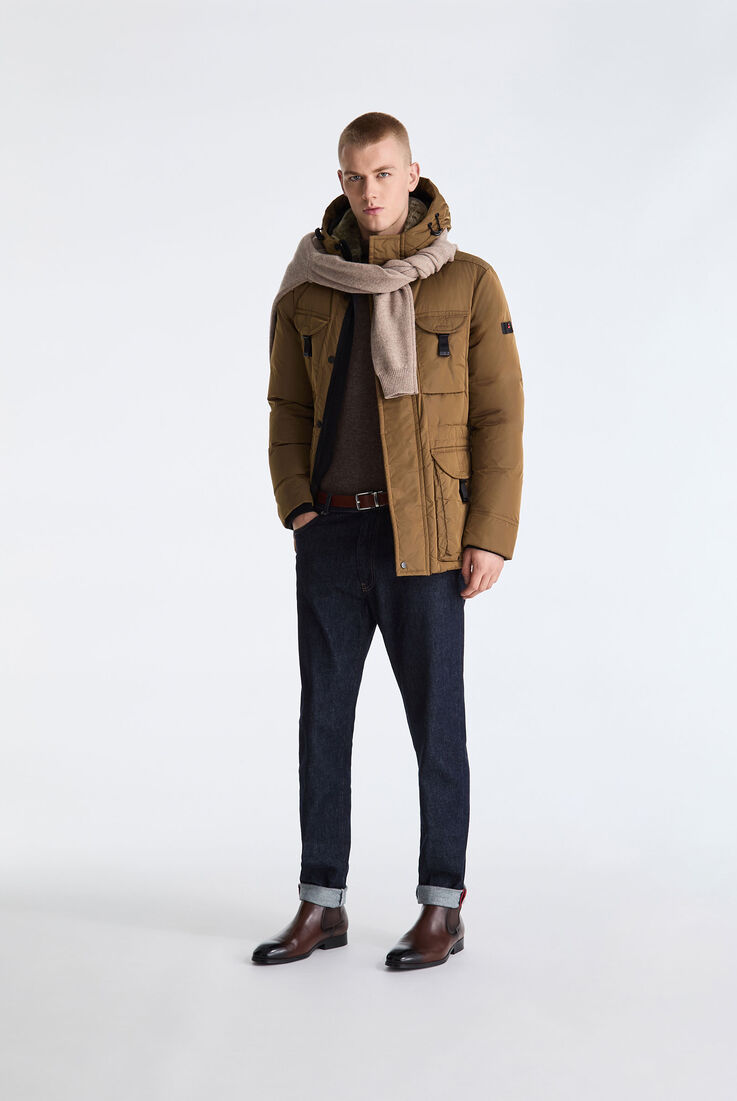 Field jacket in taffet&agrave; con cappuccio in pelliccia  Peuterey - medium