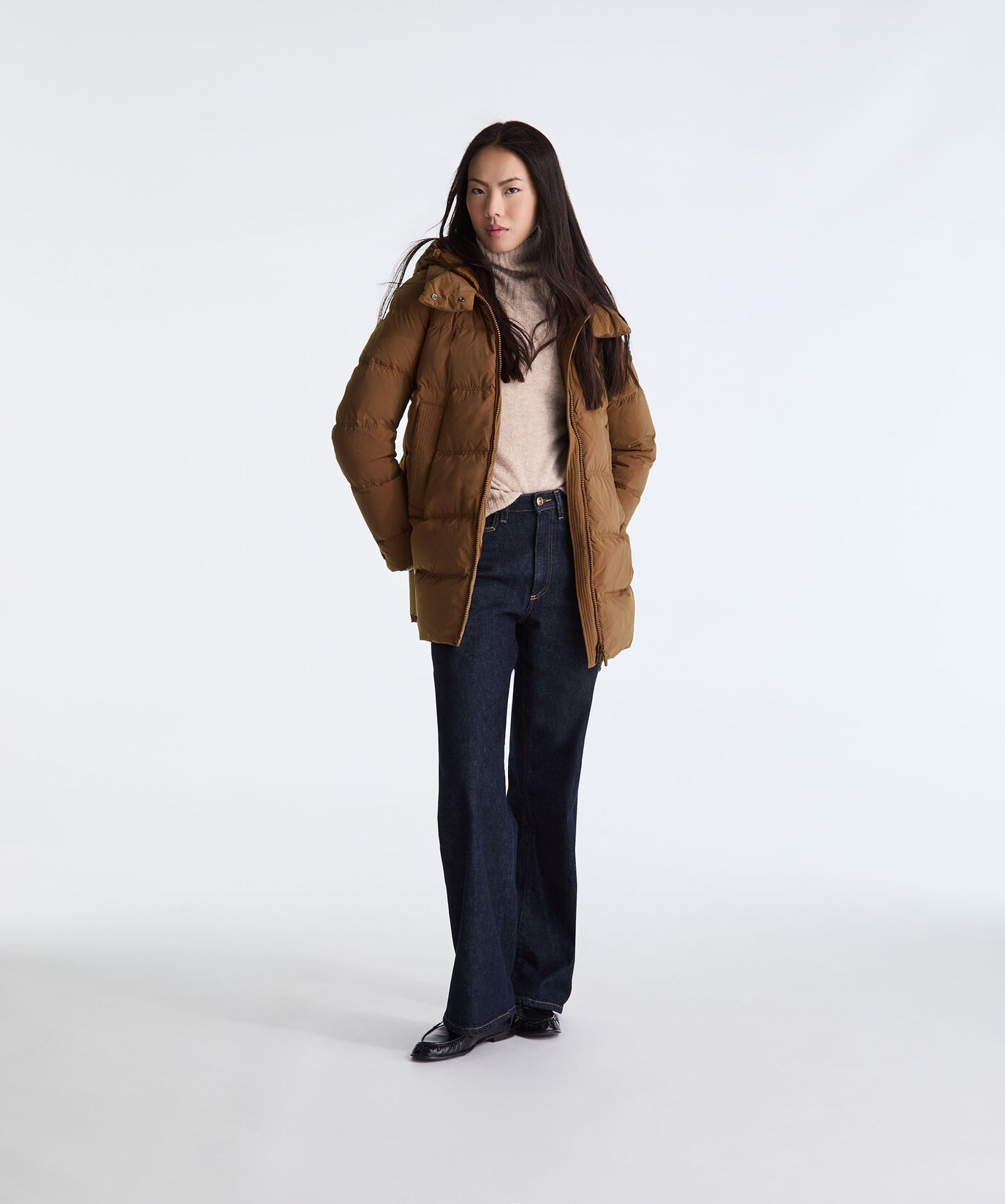 PEUTEREY ブラウン ダウンジャケット 42 BROWN Down jacket with contrasting hood for Women | Peuterey