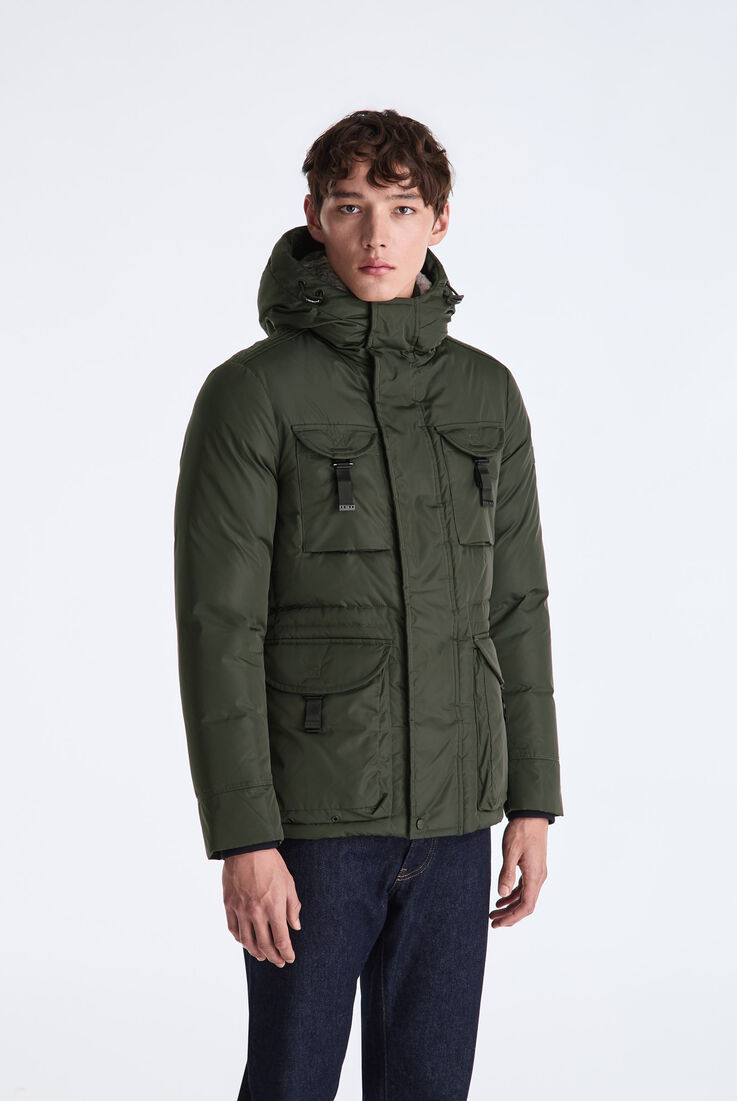 Field jacket in taffet&agrave; con cappuccio in pelliccia  Peuterey - medium