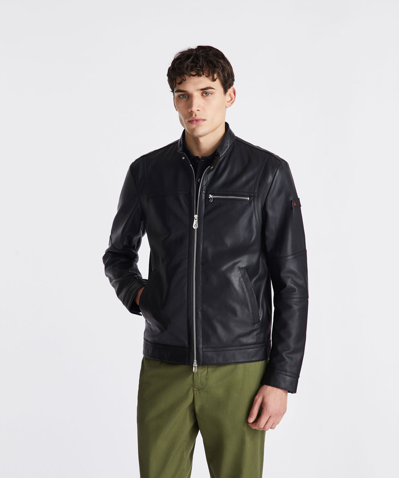 Leather biker jacket with chest pockets  Peuterey - large image number 1