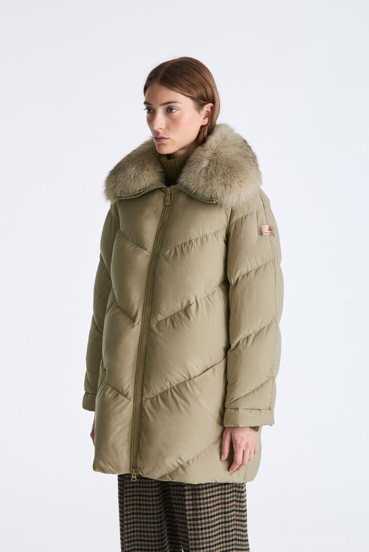 Long Down Jacket with Chevron Quilting and Fur Edging  Peuterey - medium