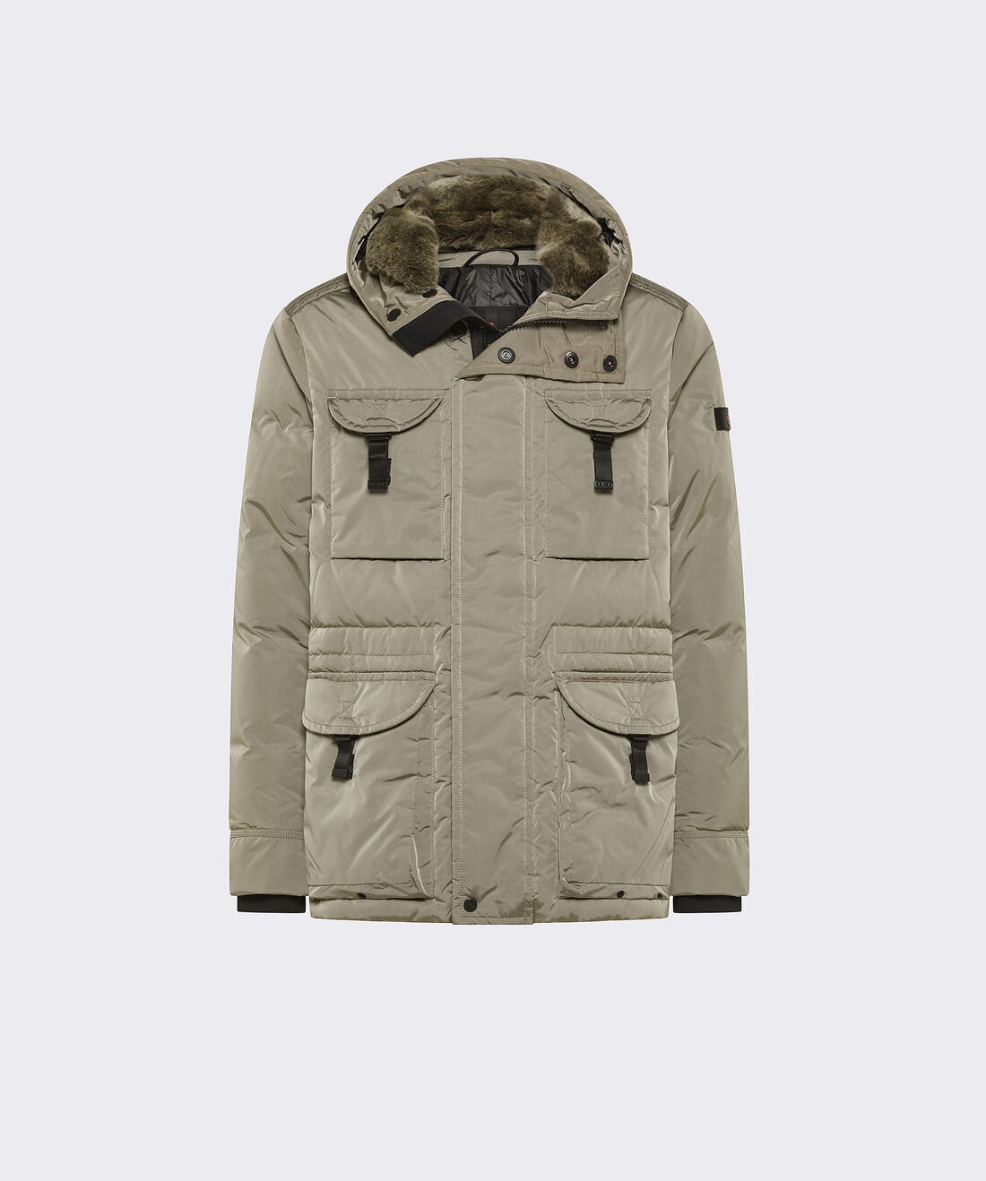 BEIGE Taffeta Field Jacket with Fur Hood for Men | Peuterey