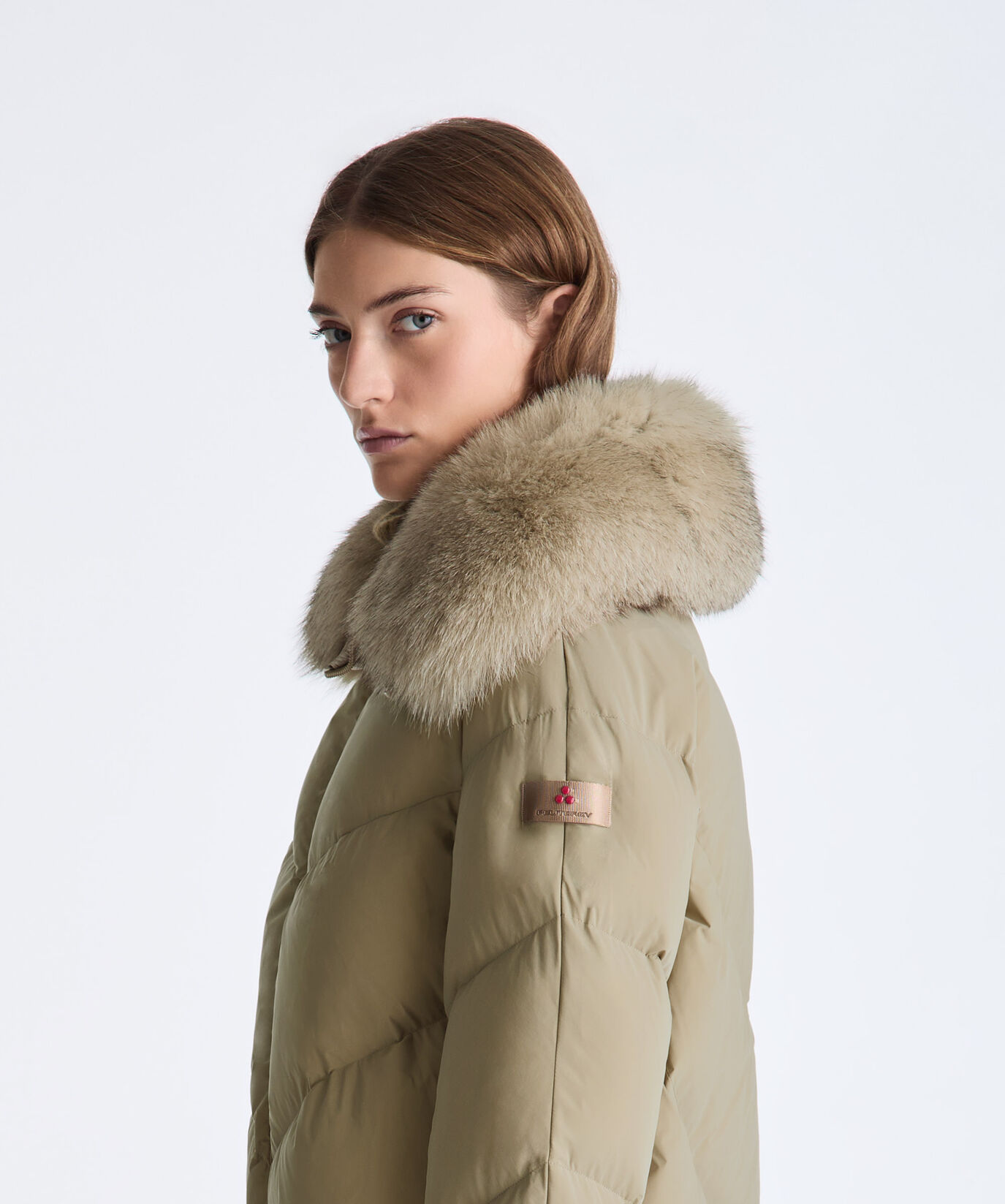 Long Down Jacket with Chevron Quilting and Fur Edging  Peuterey - large