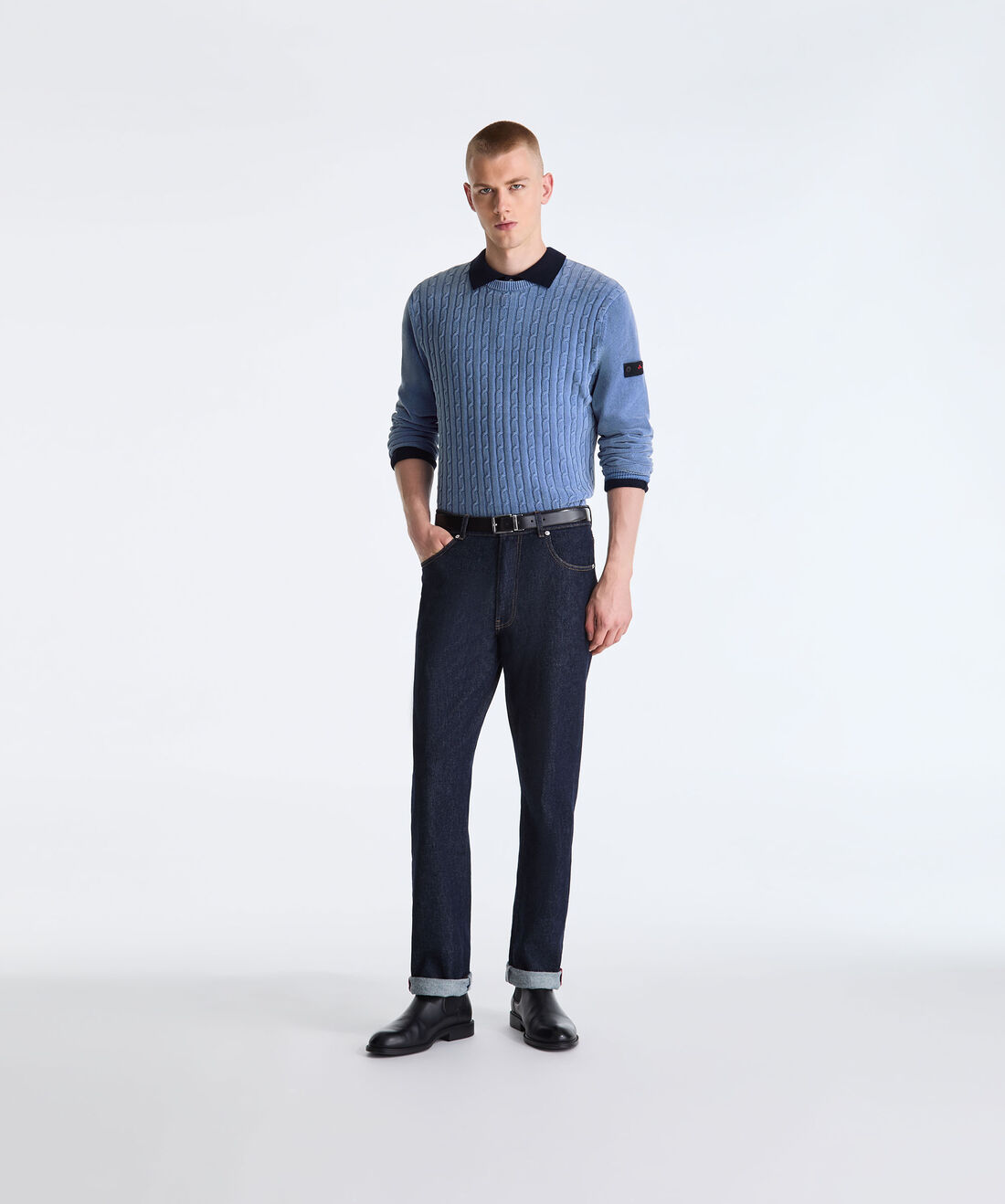 BLUE Chenille Cable Knit Sweater for Men | Peuterey