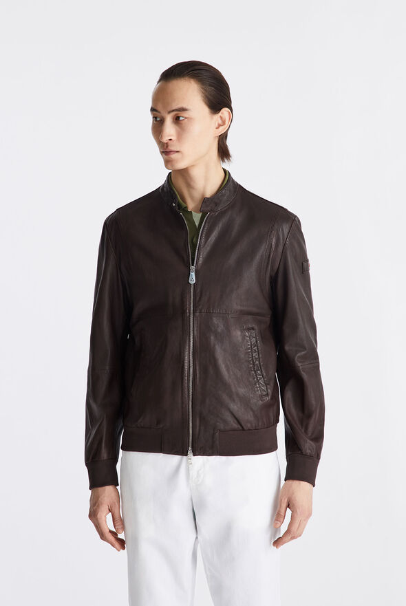 Leather bomber jacket with elastic jersey details  Peuterey - medium