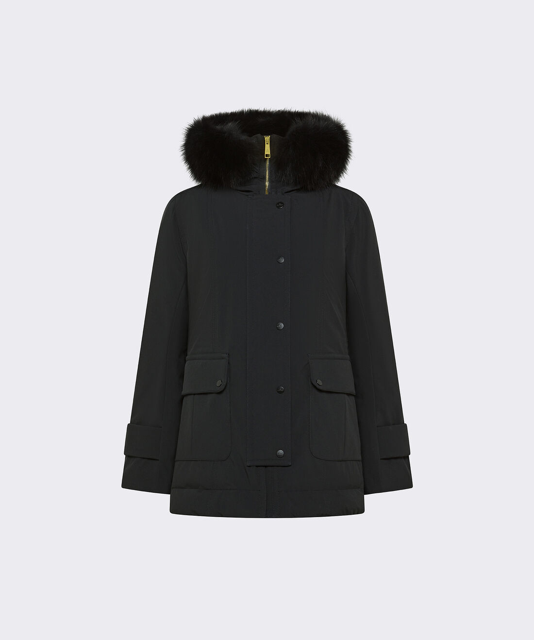 BLACK Short Jacket with Fox Fur for Women | Peuterey