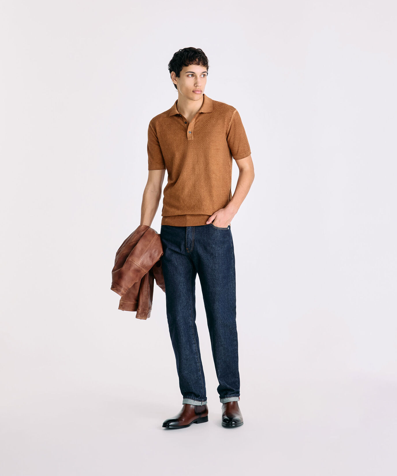 Polo de tricot de algod&oacute;n te&ntilde;ido en prenda  Peuterey - large image number 0