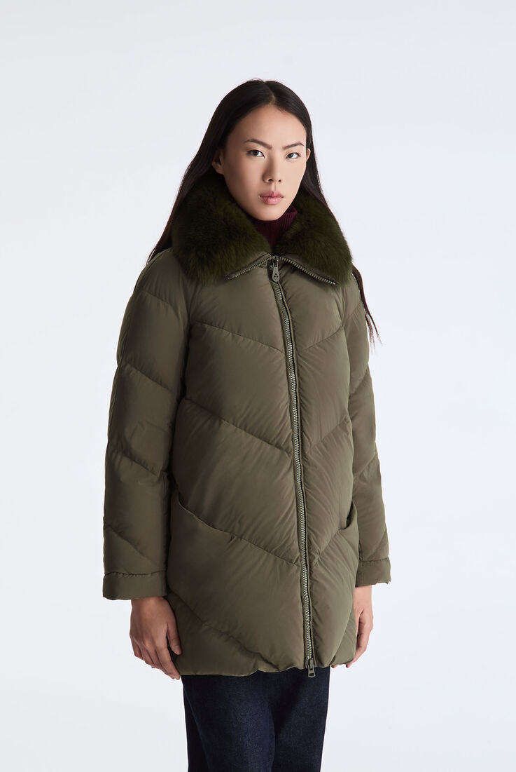 Long Down Jacket with Chevron Quilting and Fur Edging  Peuterey - medium