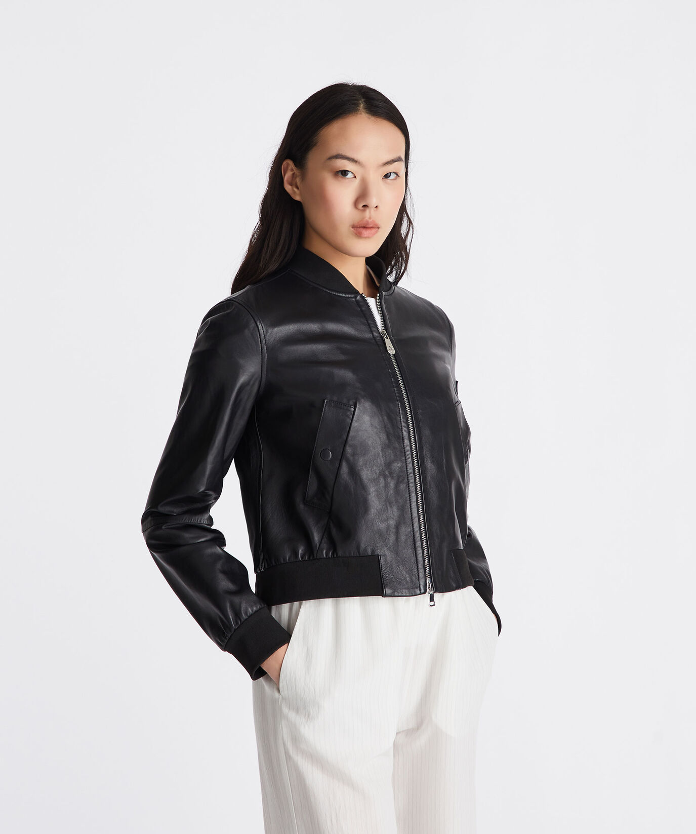 Dyed Nappa leather bomber jacket with knitted details  Peuterey - large image number 1