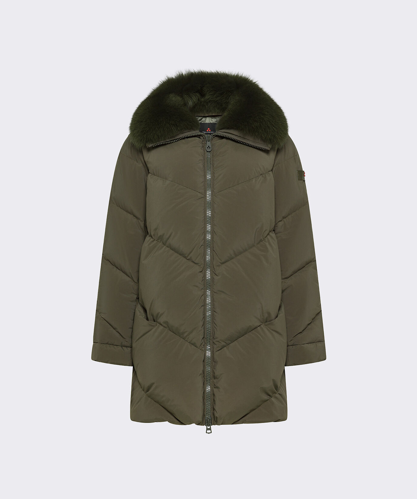 Long Down Jacket with Chevron Quilting and Fur Edging  Peuterey - large