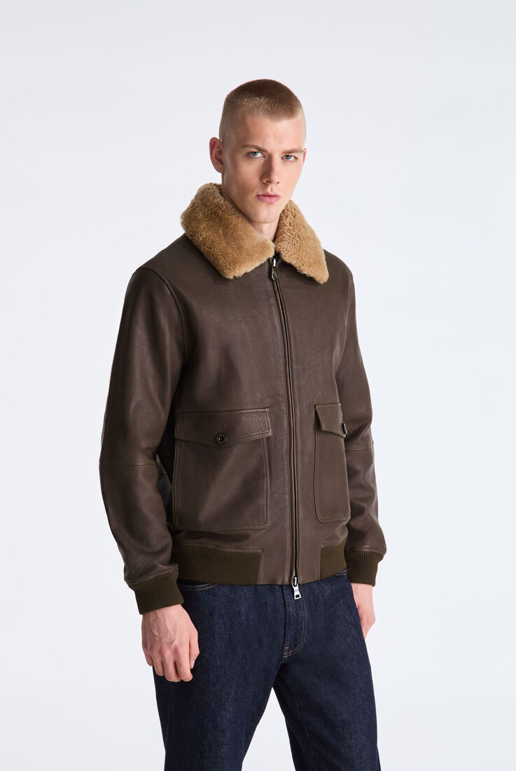 Wool Jersey and Leather Bomber Jacket  Peuterey - medium