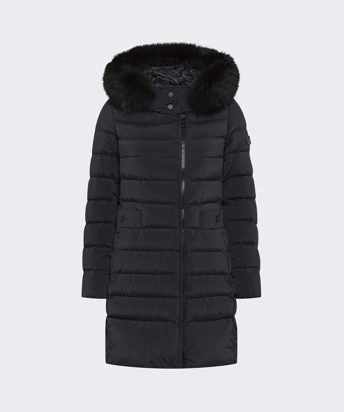 BLACK Long Down Jacket with High Collar And Fur Edging for Women BLACK Long Down Jacket with High Collar And Fur Edging for Women