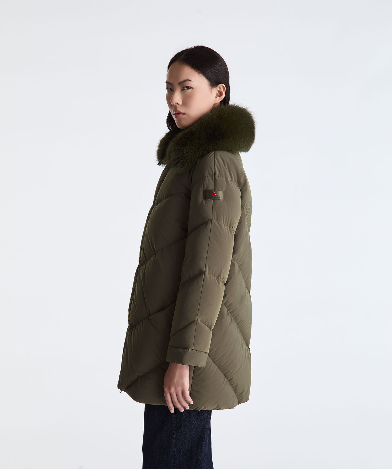 Long Down Jacket with Chevron Quilting and Fur Edging  Peuterey - large