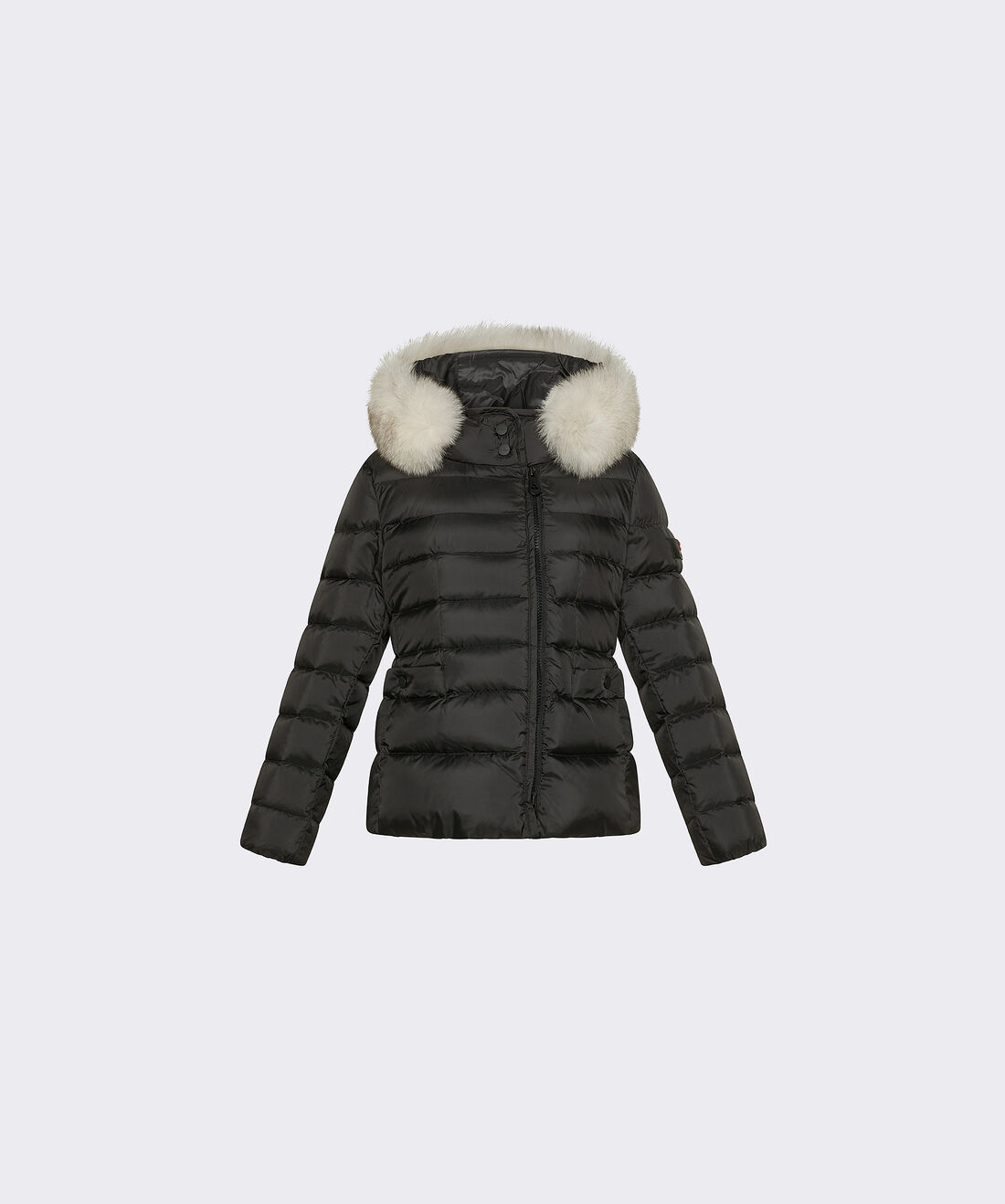 BLACK Short Hooded Down Jacket with Fur | Peuterey