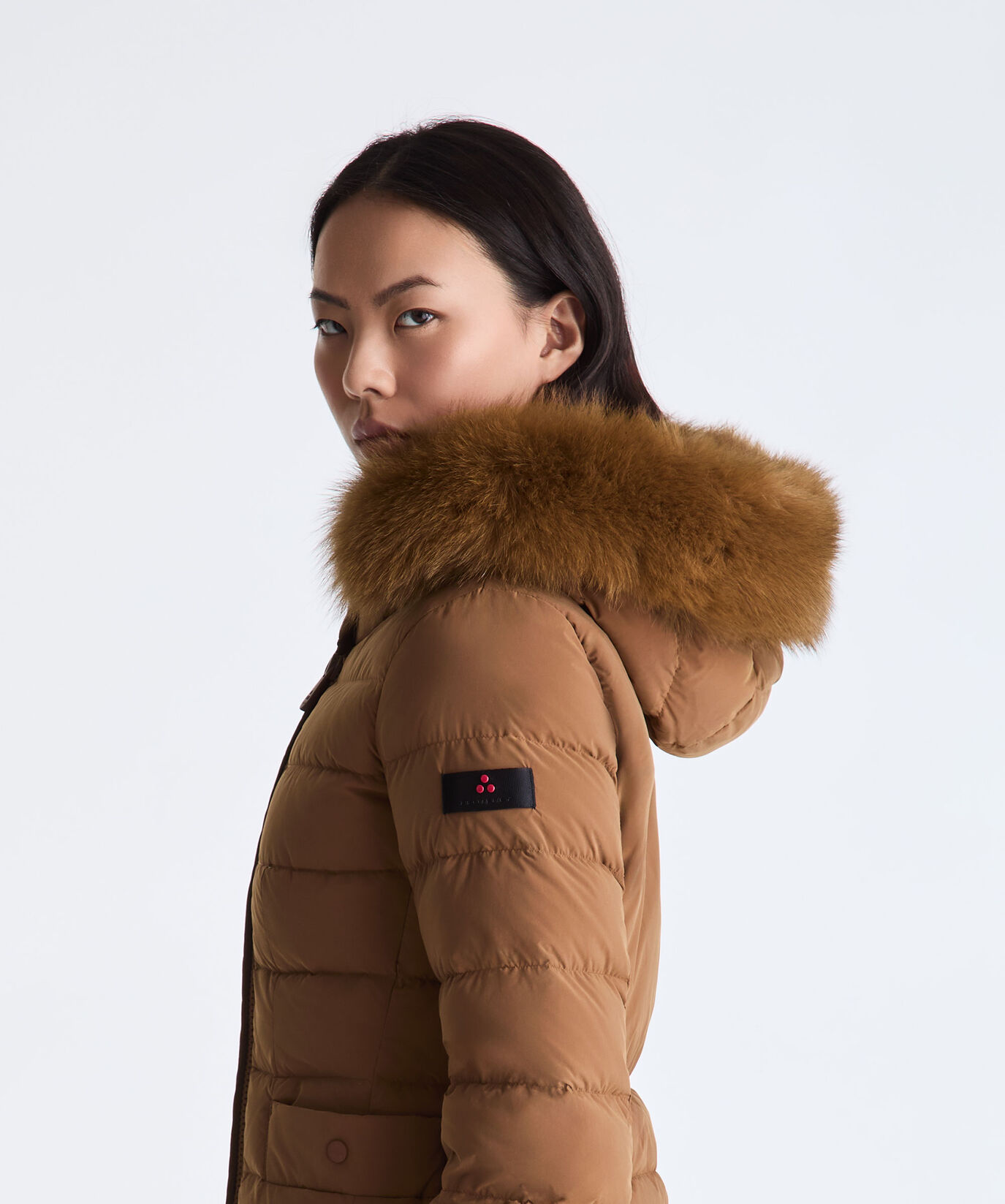 Lange Daunenjacke mit hohem Kragen und Pelzbesatz  Peuterey - large