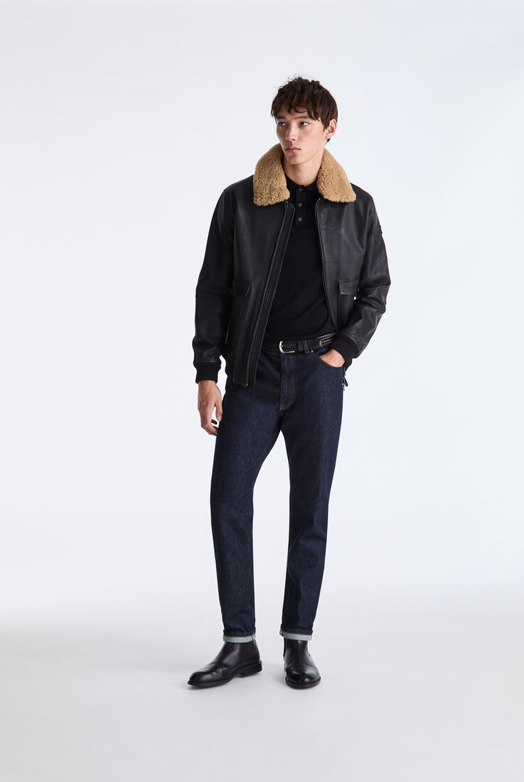 Wool Jersey and Leather Bomber Jacket  Peuterey - medium