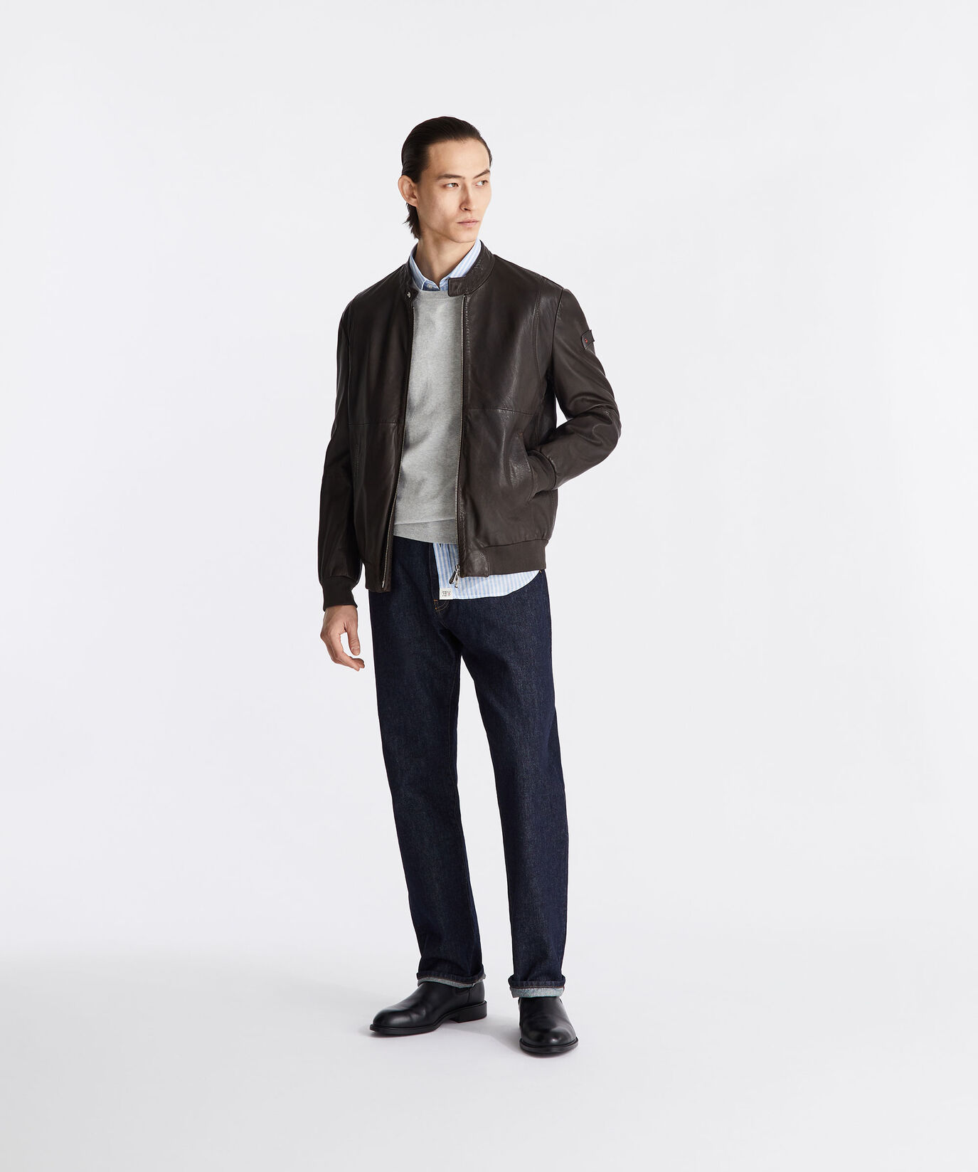 Leather bomber jacket with elastic jersey details  Peuterey - large image number 0