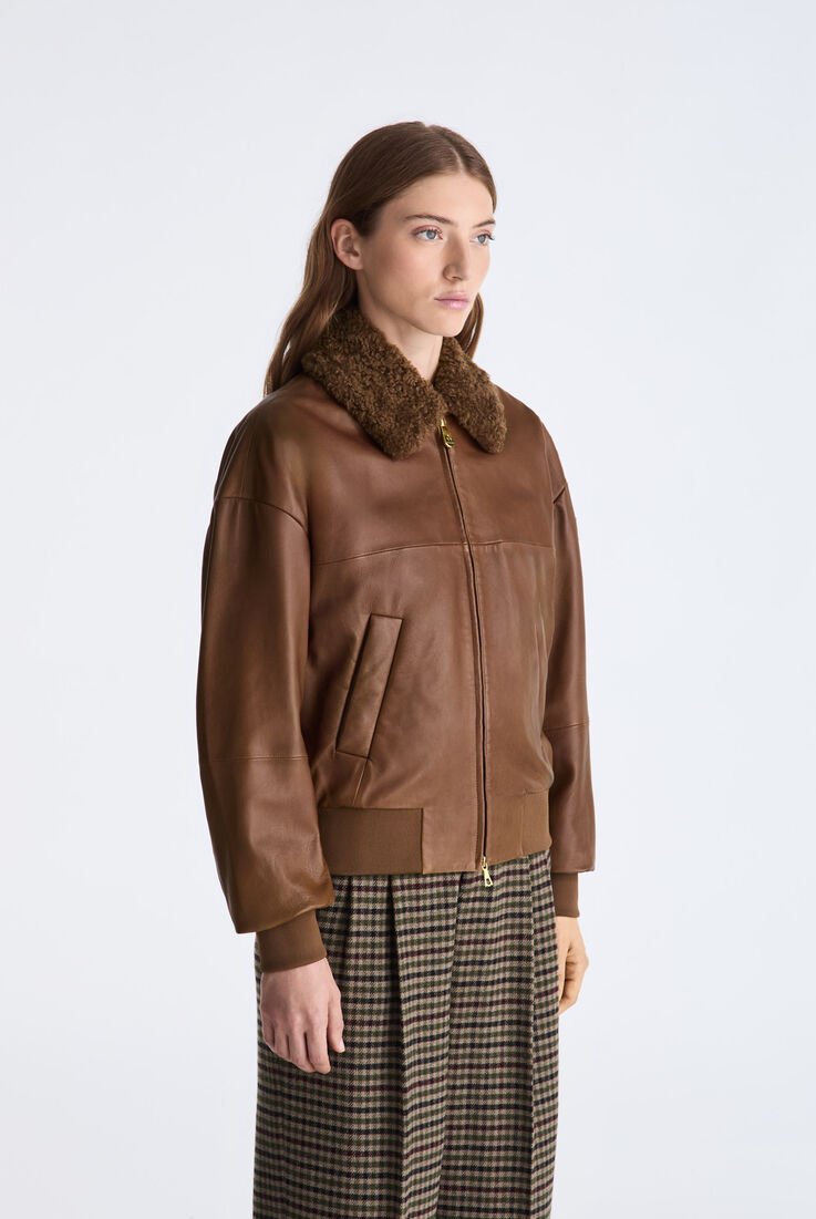 Leather Bomber Jacket with Sheepskin Trim  Peuterey - medium