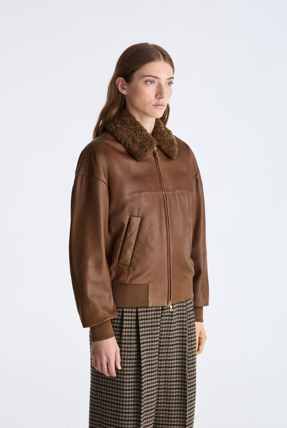 Leather Bomber Jacket with Sheepskin Trim  Peuterey - medium