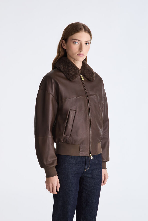 Leather Bomber Jacket with Sheepskin Trim  Peuterey - medium