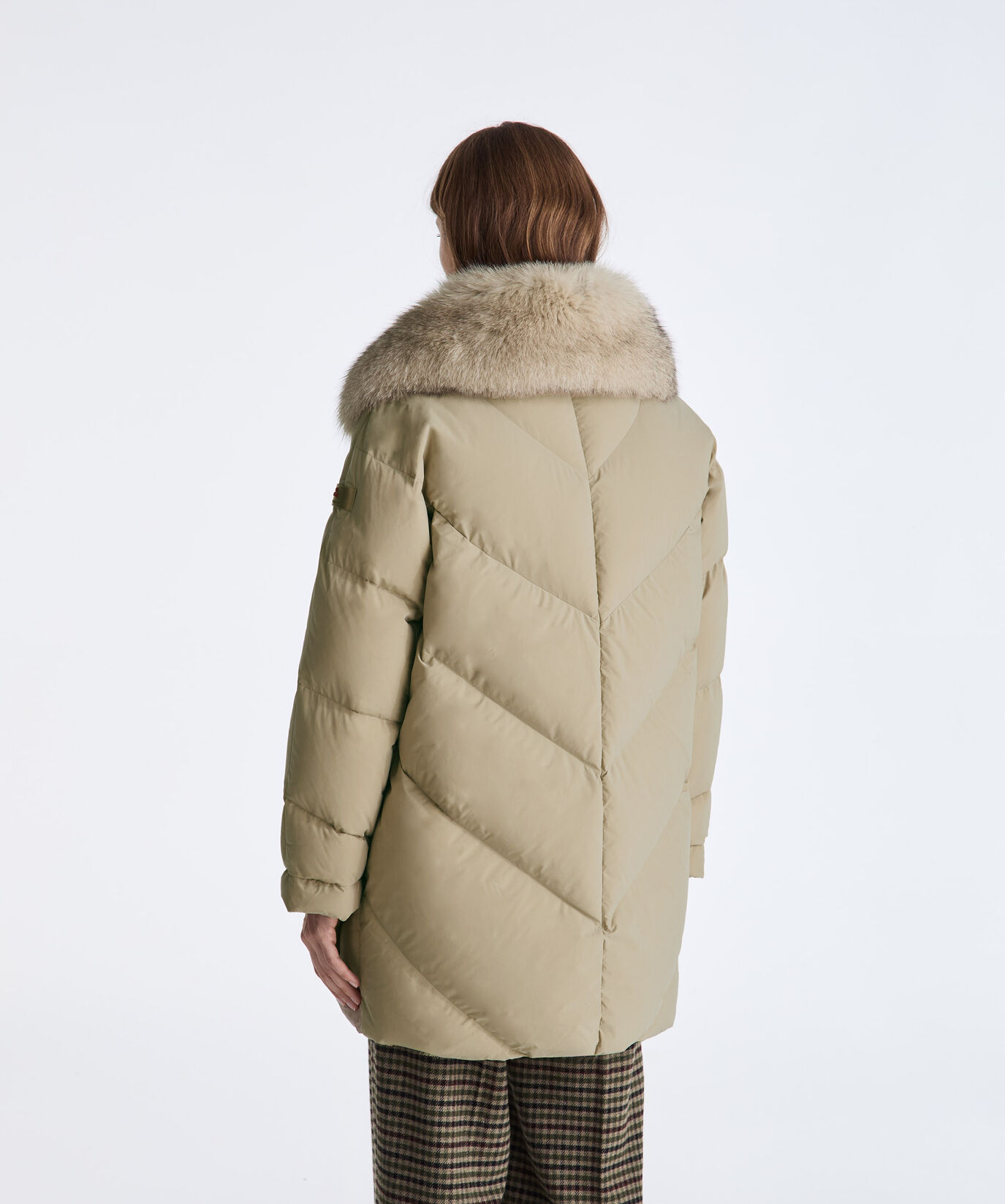 Long Down Jacket with Chevron Quilting and Fur Edging  Peuterey - large