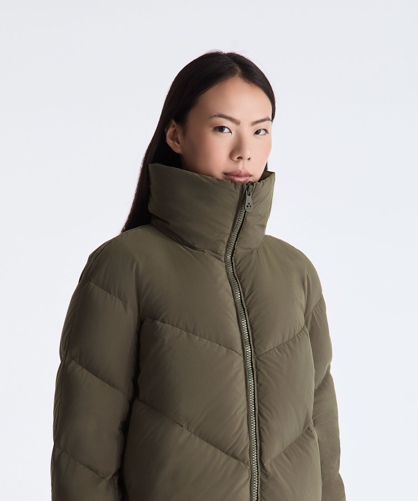 Long Down Jacket with Chevron Quilting and Fur Edging  Peuterey - large