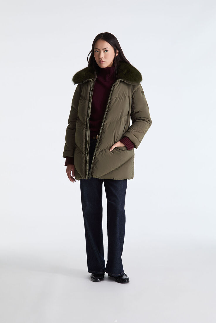 Long Down Jacket with Chevron Quilting and Fur Edging  Peuterey - medium
