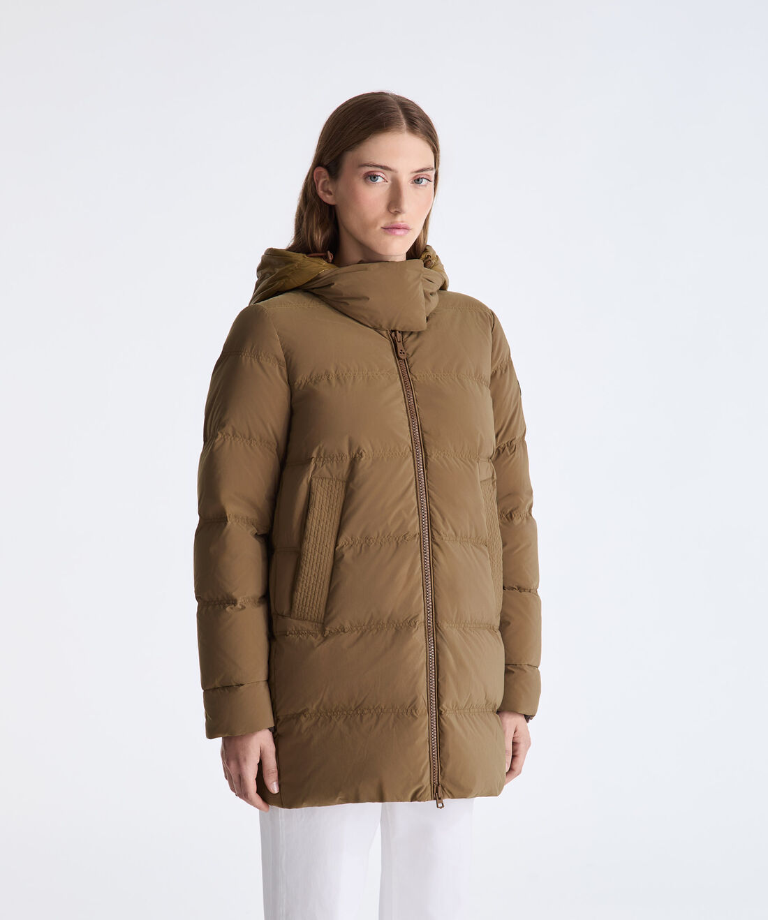 BROWN Down jacket with contrasting hood for Women | Peuterey