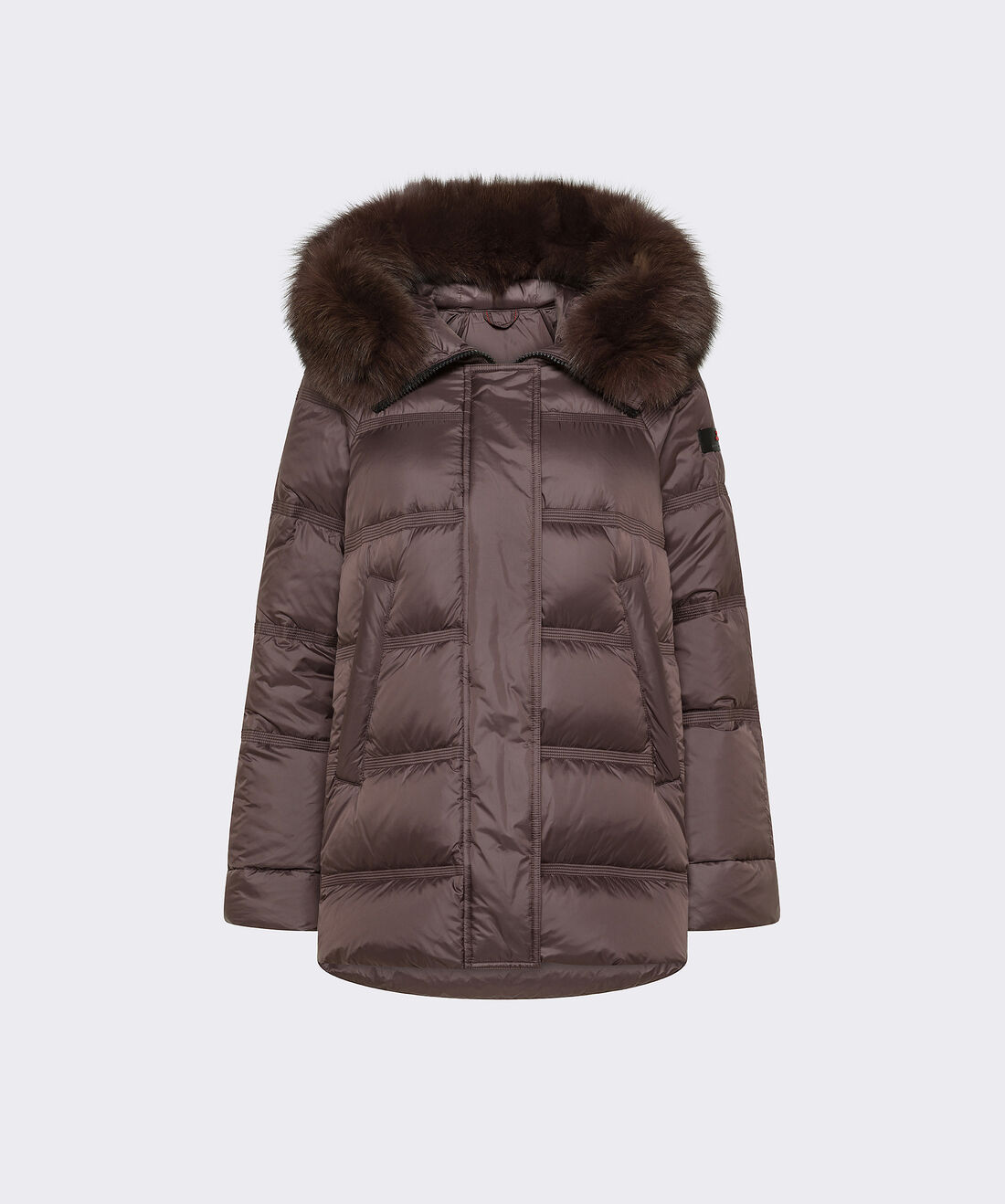 BROWN Puffer Jacket with Fur Edging for Women | Peuterey