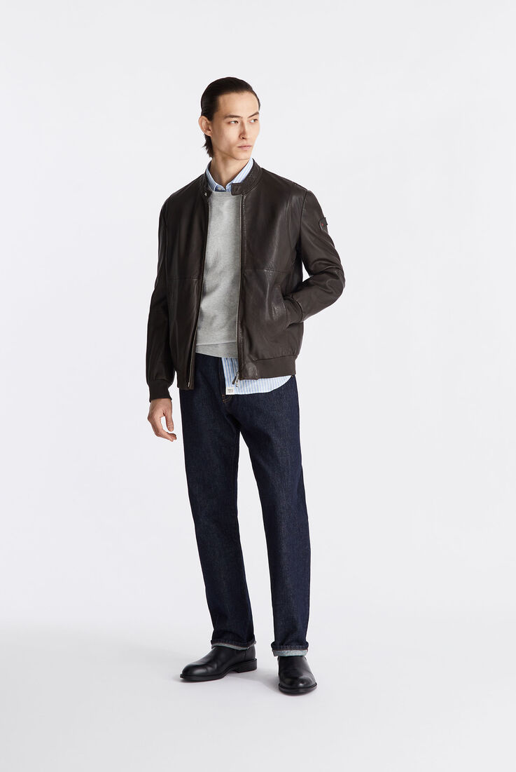Leather bomber jacket with elastic jersey details  Peuterey - medium