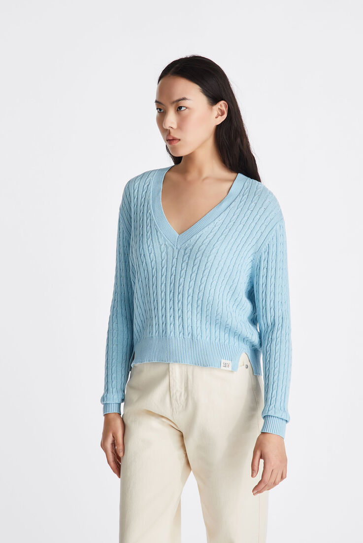 Pull &agrave; torsades avec encolure en V  Peuterey - medium