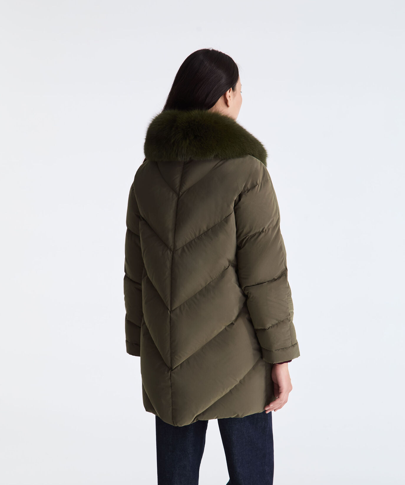 Long Down Jacket with Chevron Quilting and Fur Edging  Peuterey - large